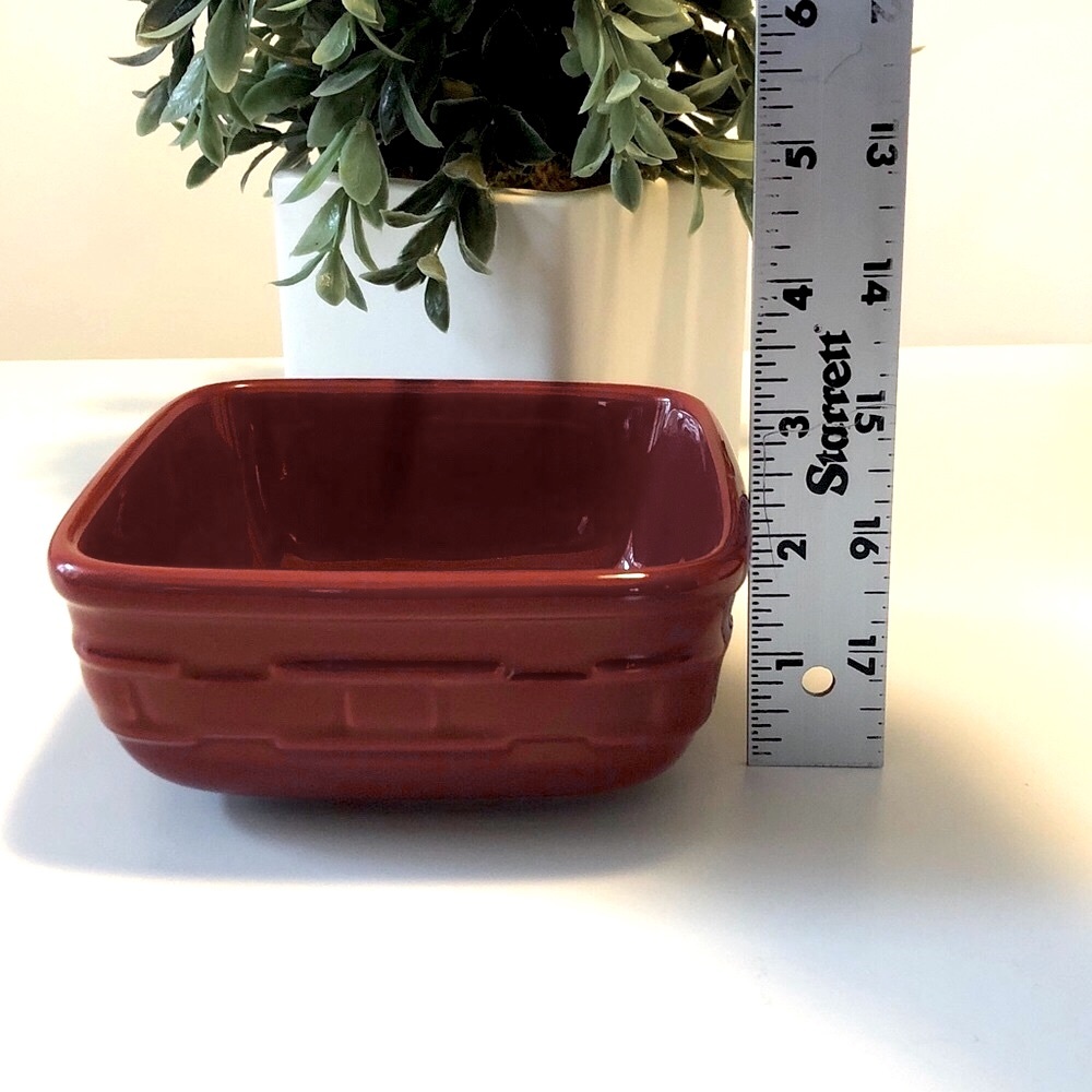 Set of 2 Longaberger Woven Traditions pottery stoneware Paprika Square Bowls - Picture 9 of 9